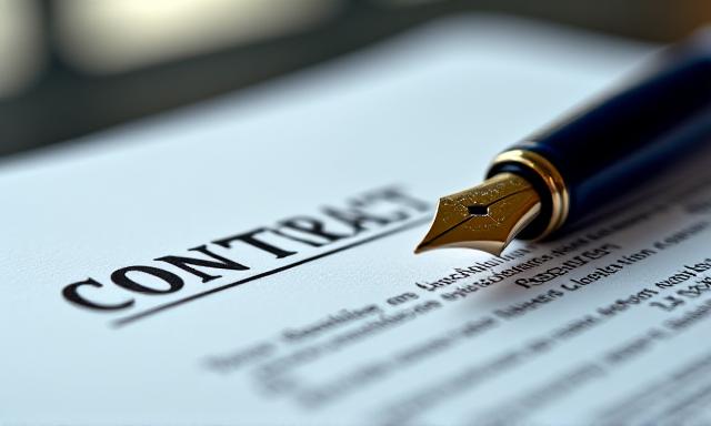 Close up of a legal contract with a fountain pen