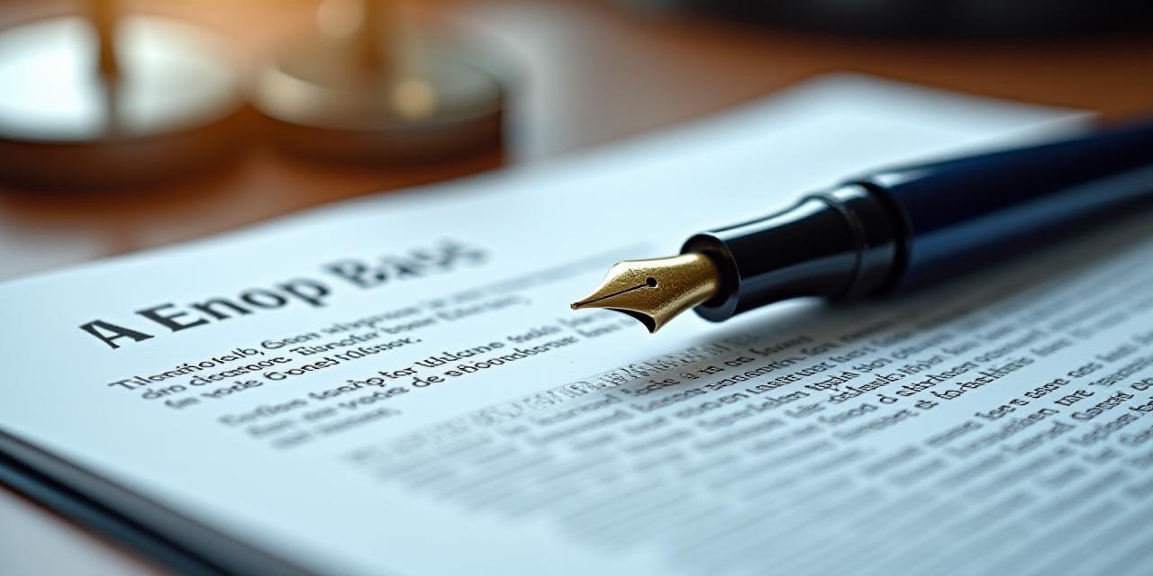 Close up of a legal professional reviewing a complex commercial contract with a fountain pen